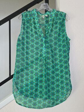 Tacera Green & Blue Sleeveless Geometric Camisole